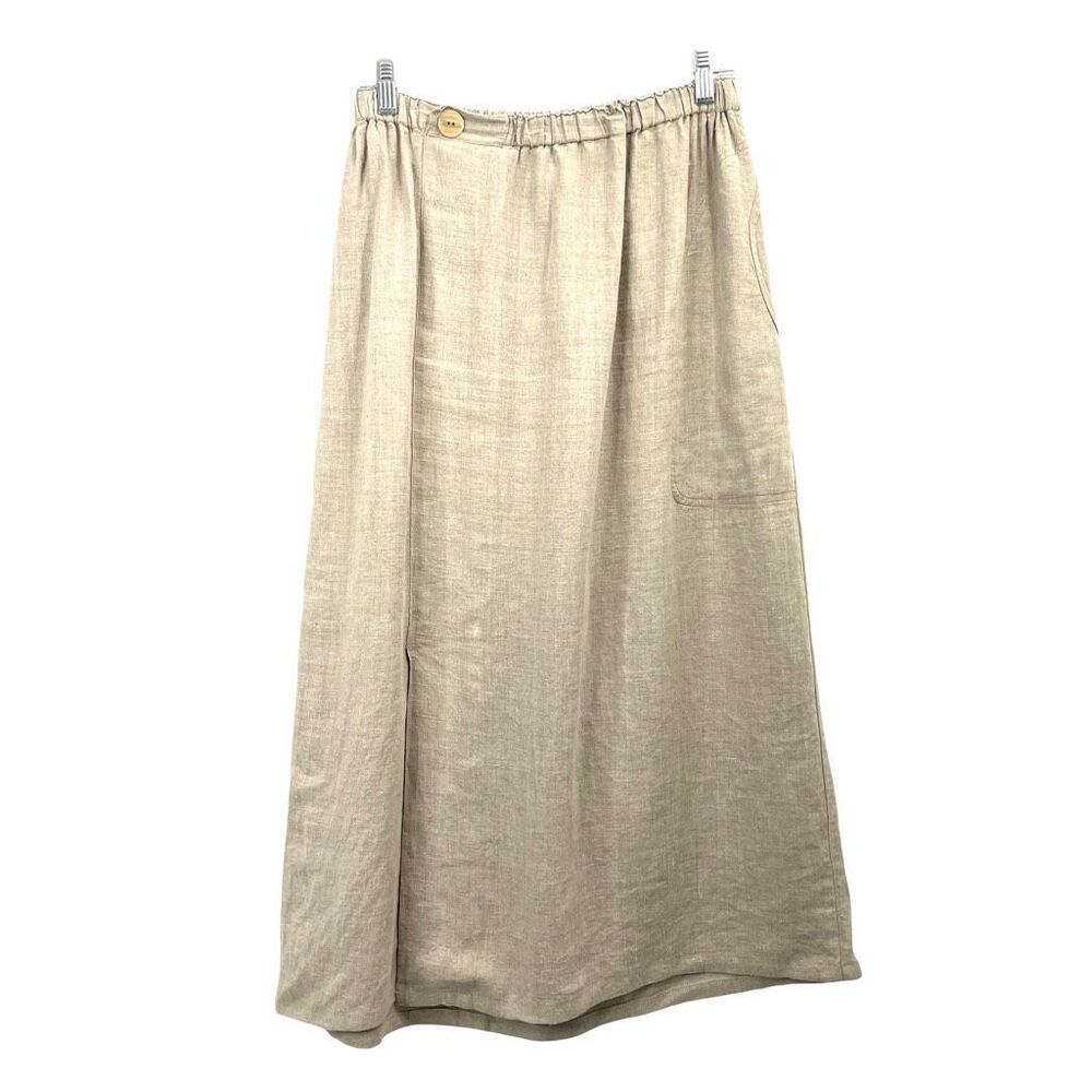FLAX Jeanne Engelhart Linen midi skirt Size M lagenlook asymmetric slit boho